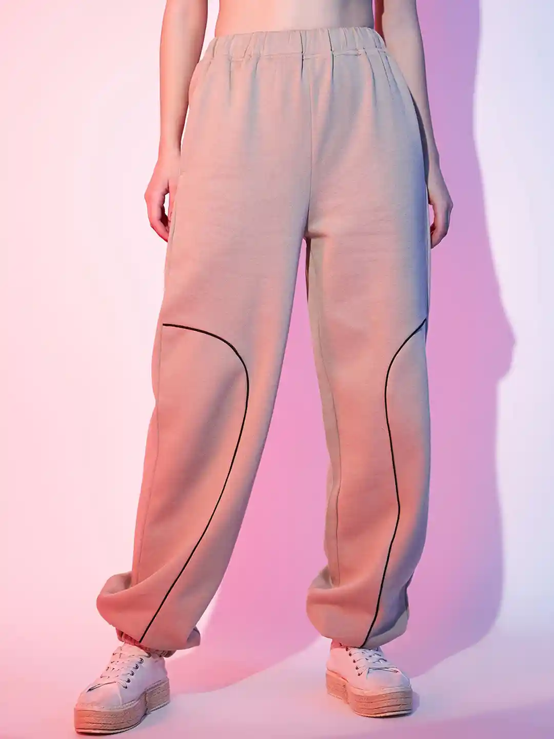 Buy STREET Women Beige Loose Fit Joggers Trousers for Women