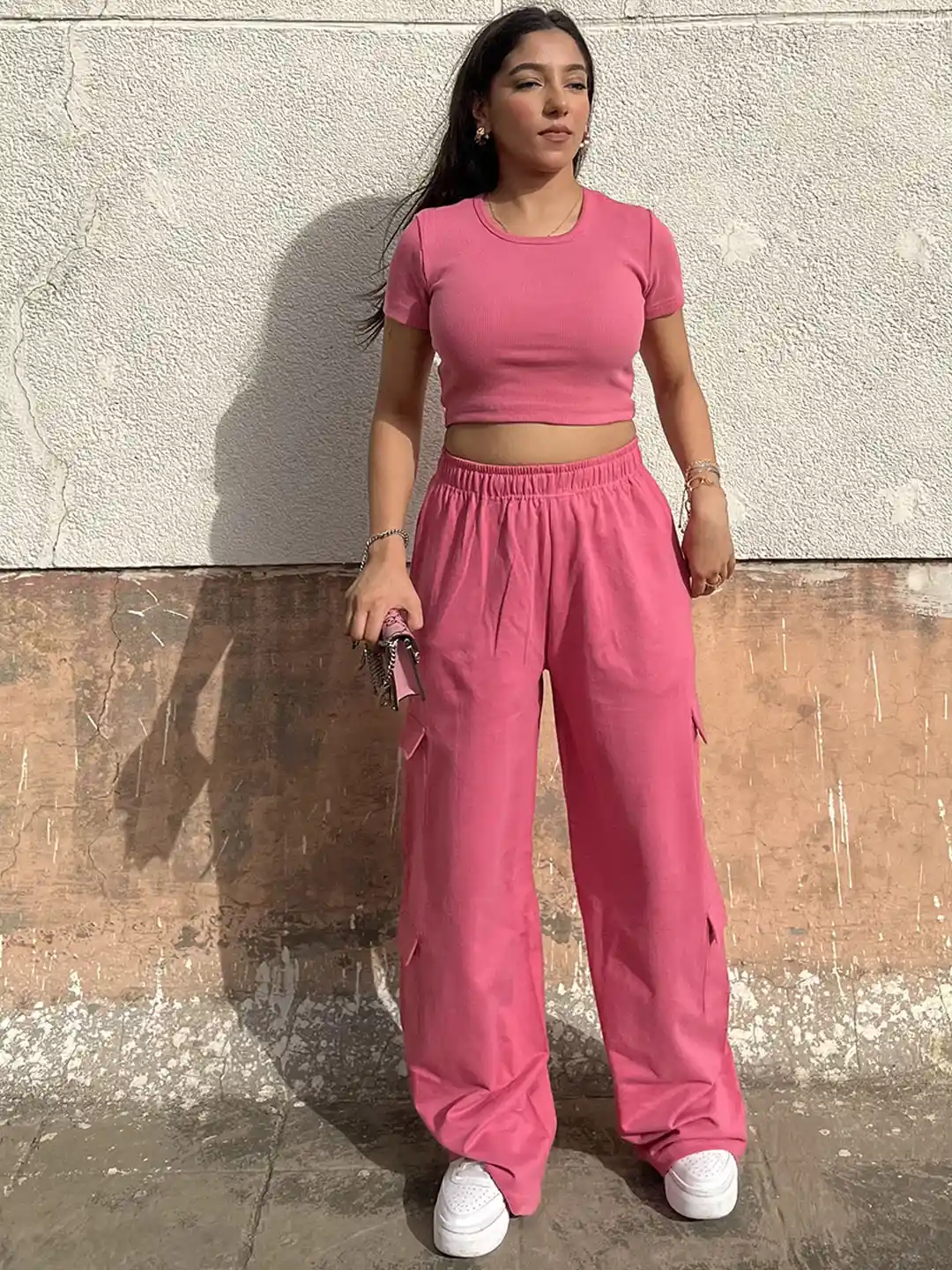Jogger Pants With Crop Top Buy Obleka Ribbed Round Neck