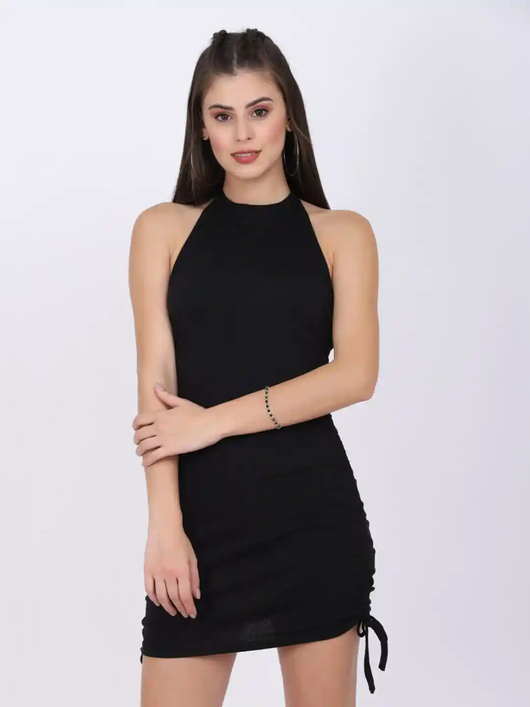 Buy STARIN Halter Neck Ruched Bodycon Mini Dress Dresses for