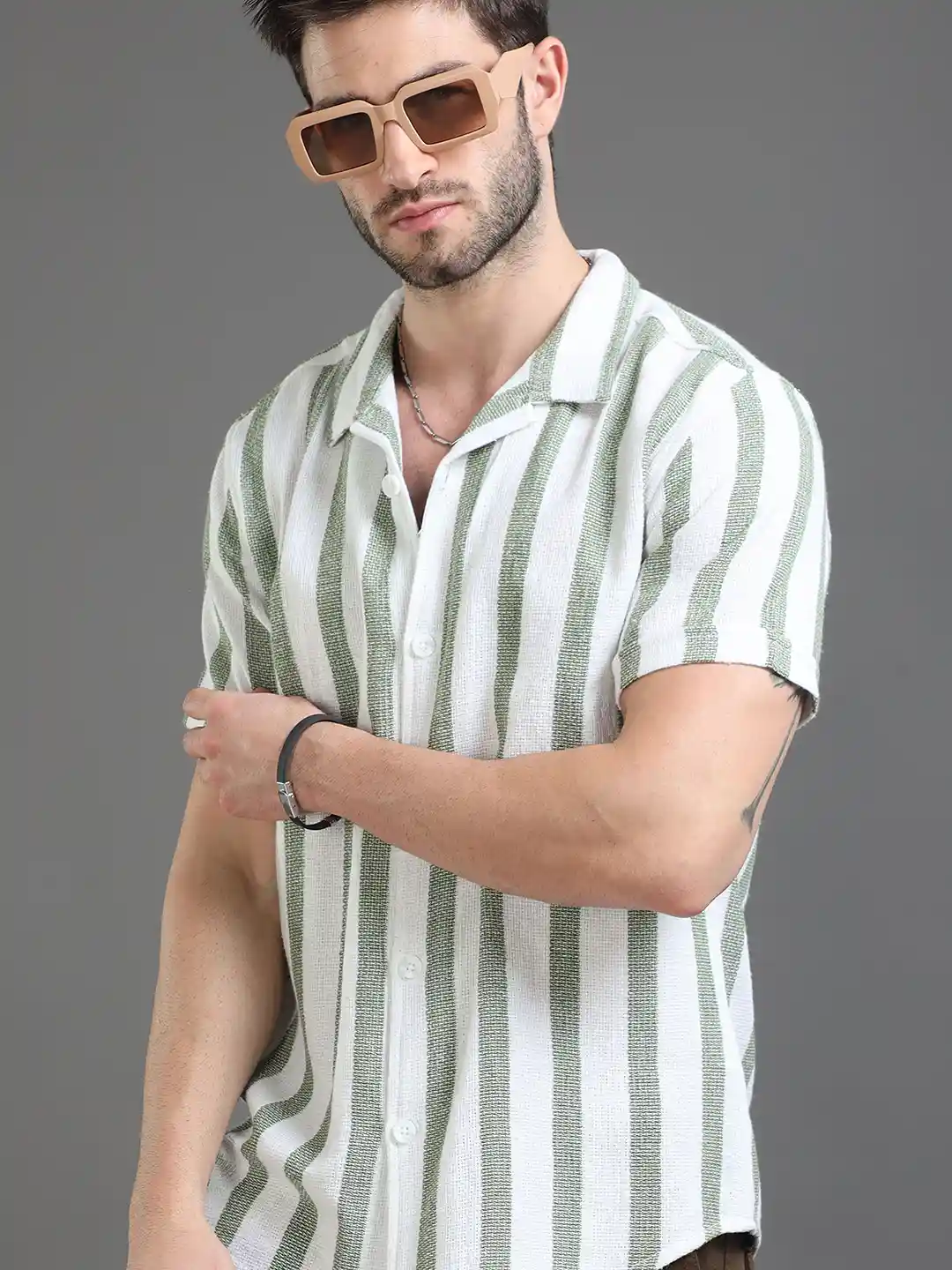 Buy Moda Rapido White Slim Fit Striped Short Sleeves Cotton Casual