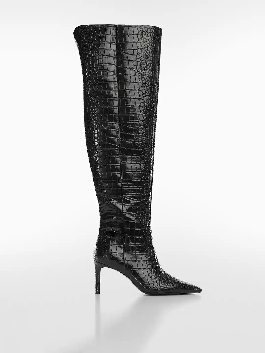 Buy MANGO Women Croc Skin-Textured High-Top Square-Toe Slim Heel