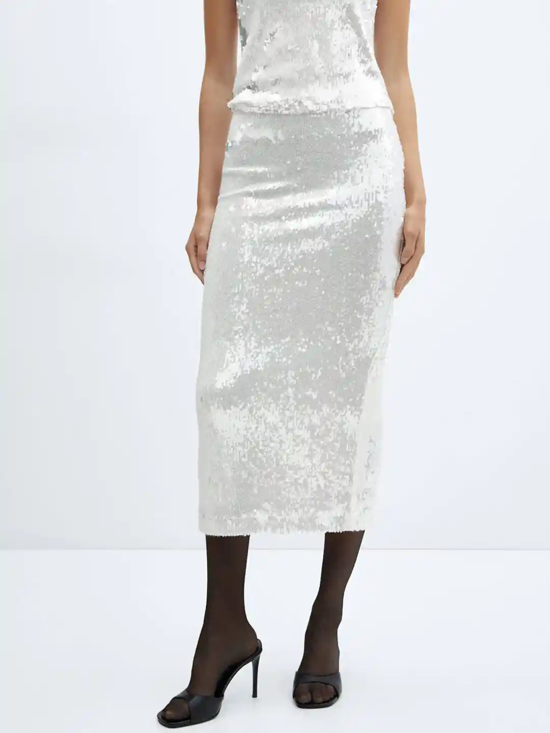 Womens Skirts White Pencil Skirt Embellished MANGO Embellished - Main Image
