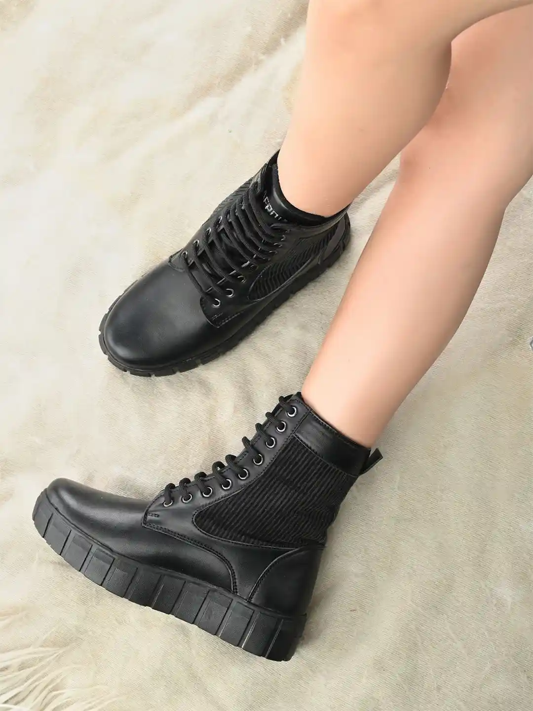 Buy AfroJack Women Mid Top Textured Flatform -Heel Chunky Boots