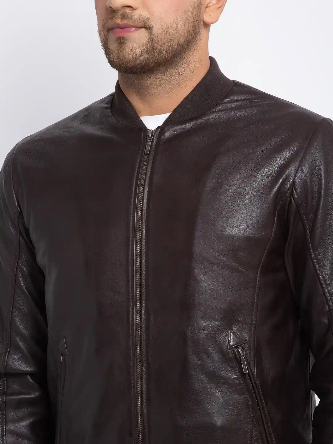 Buy Teakwood Leathers Stand Collar Leather Jacket - Jackets for