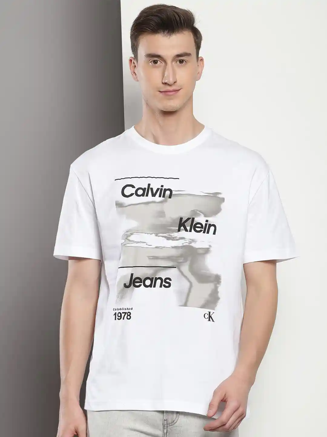 Buy Calvin Klein Jeans Relaxed Fit Typography Printed Round Neck
