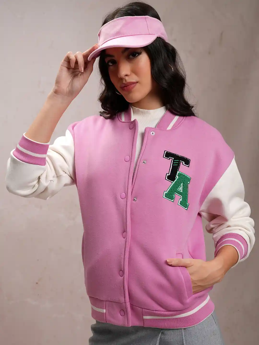 Buy Tokyo Talkies Women Pink Varsity Jacket Jackets for Women