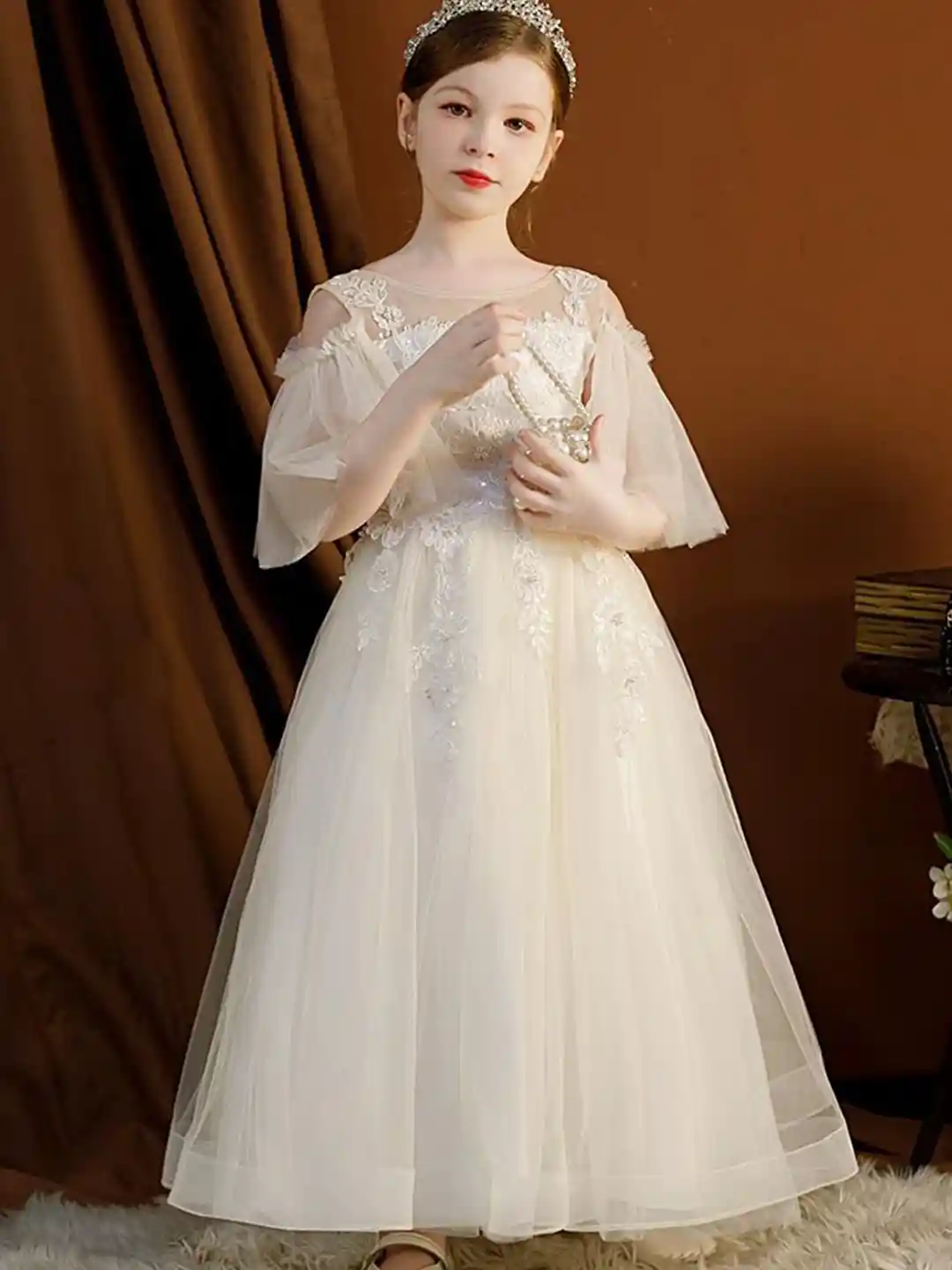 Buy INCLUD White Embroidered Net Maxi Dress Dresses for Girls