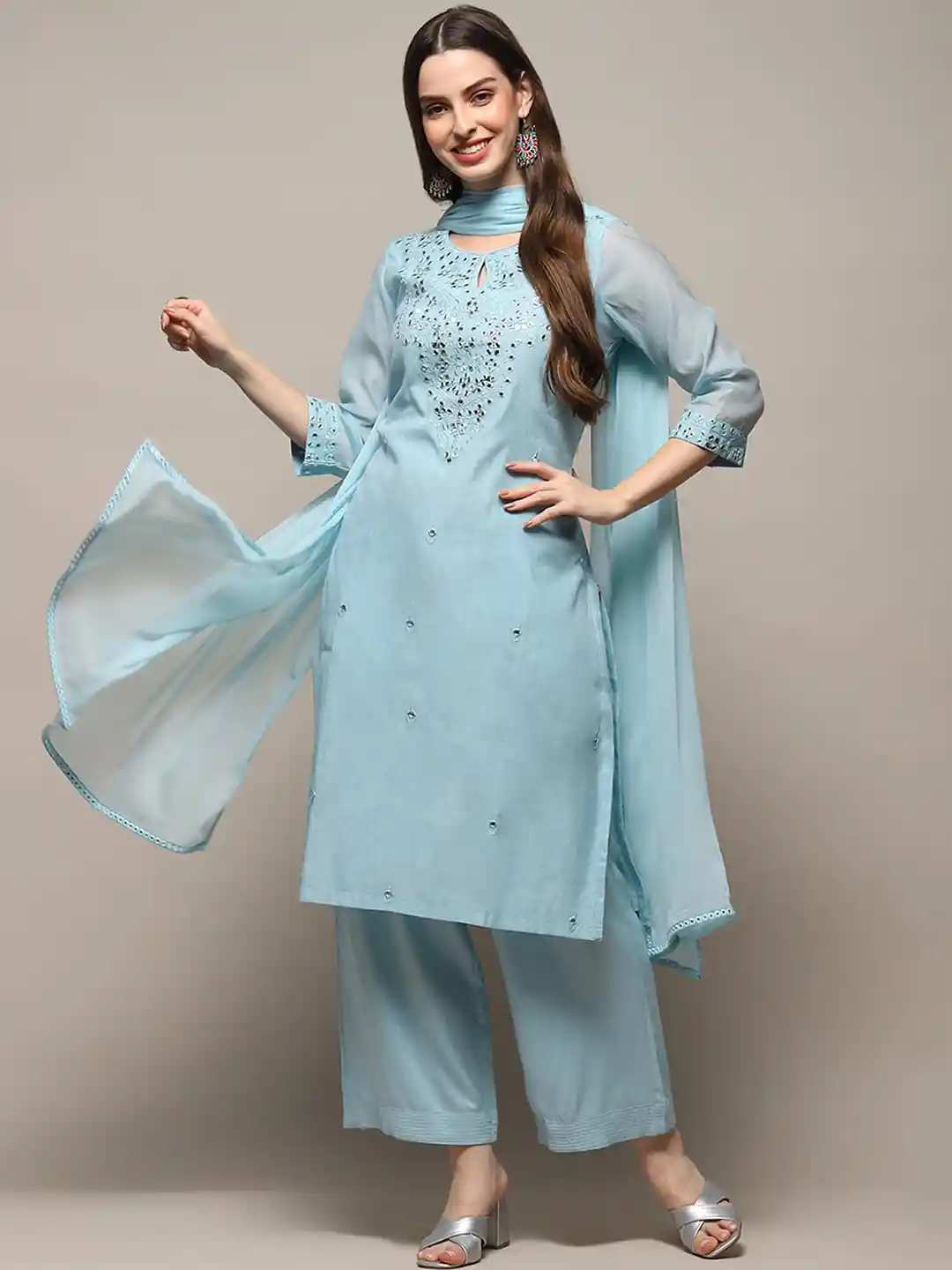 Buy Biba Ethnic Motif Embroidered Mirror Work Straight Kurta