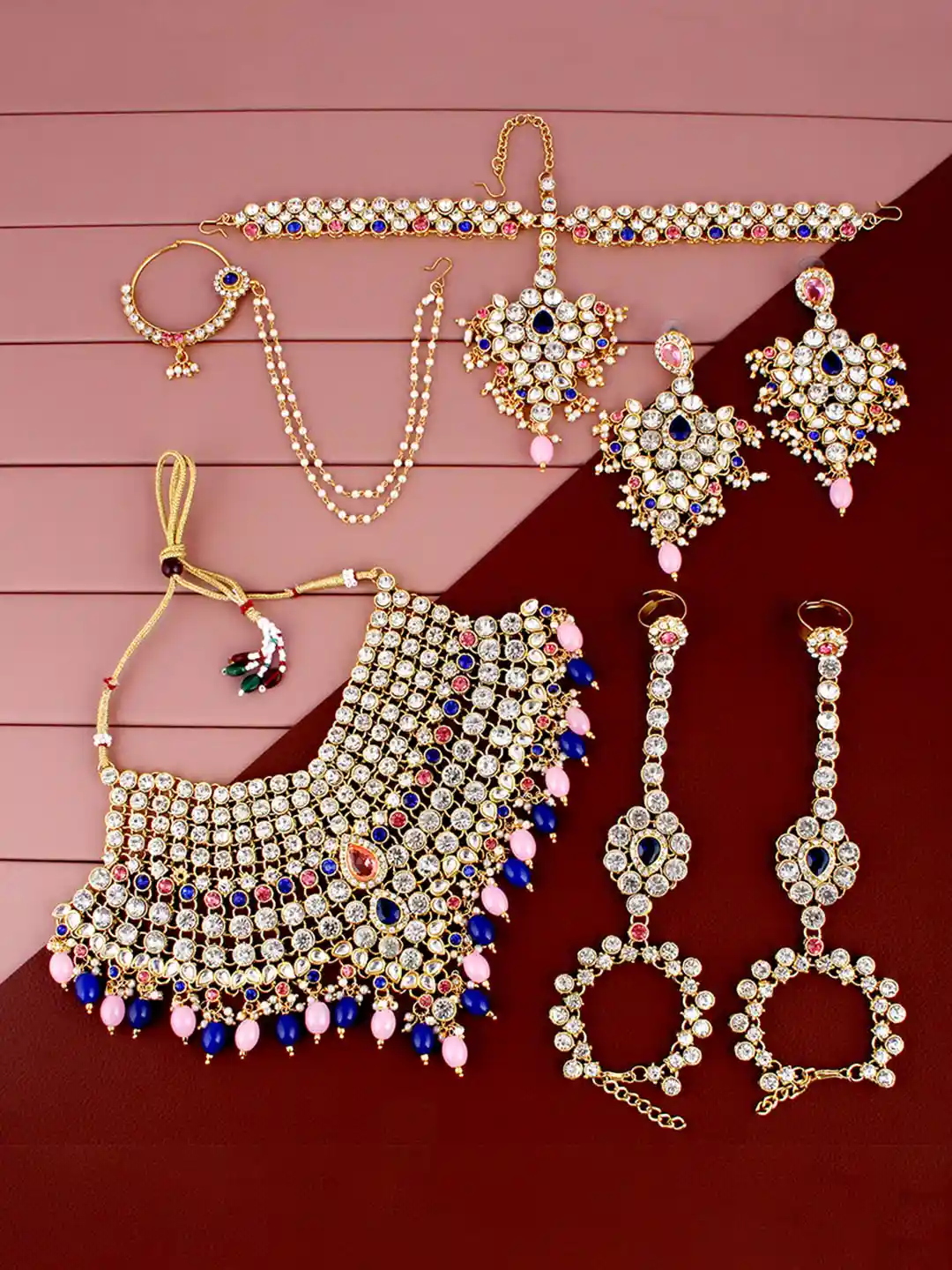 Kundan Lucky Jewellery Alloy Bridal Set LUCKY JEWELLERY Gold