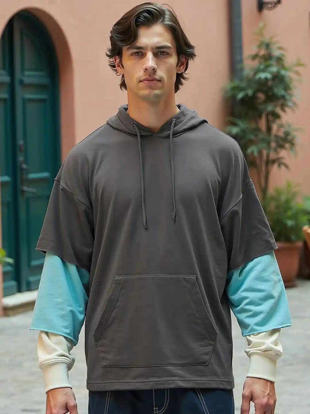 Buy Bewakoof Heavy Duty Men Grey Color Block Oversized Hooded