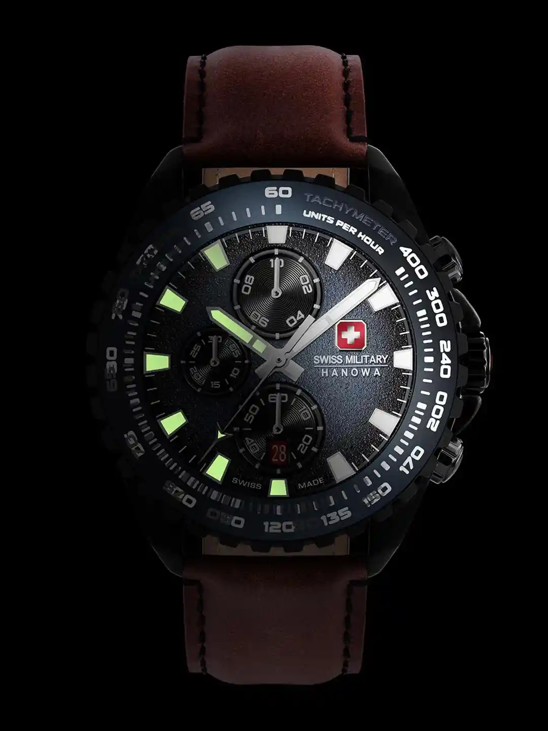 SWISS MILITARY HANOWA Men Textured Dial Leather Straps Chronograph Swiss  Made Watch