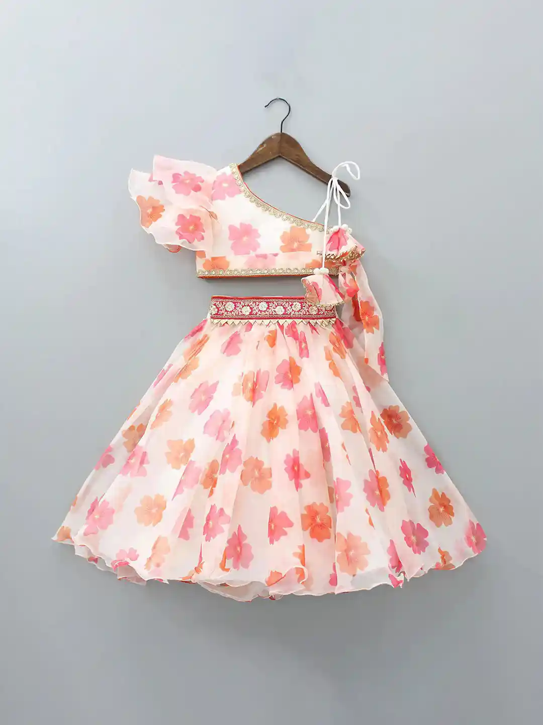 BAESD Girls Floral Foil Printed Ready to Wear Lehenga Blouse