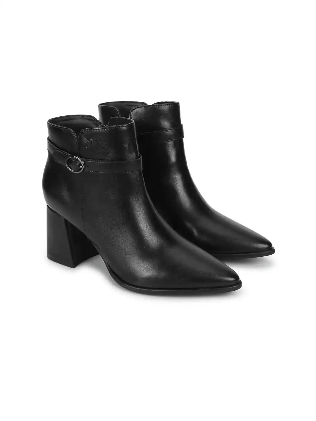 yoho Women Mid Top Pointed Toe Block Heel Regular Boots With Buckle Detail