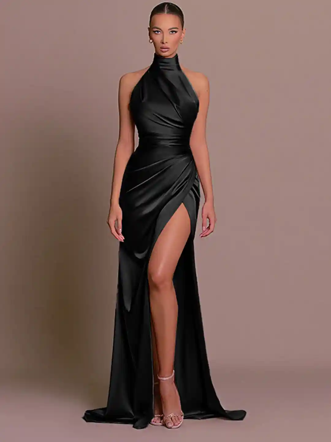 Halter Neck Black Maxi Dress With Thigh Split Buy LULU SKY Halter - Main Image