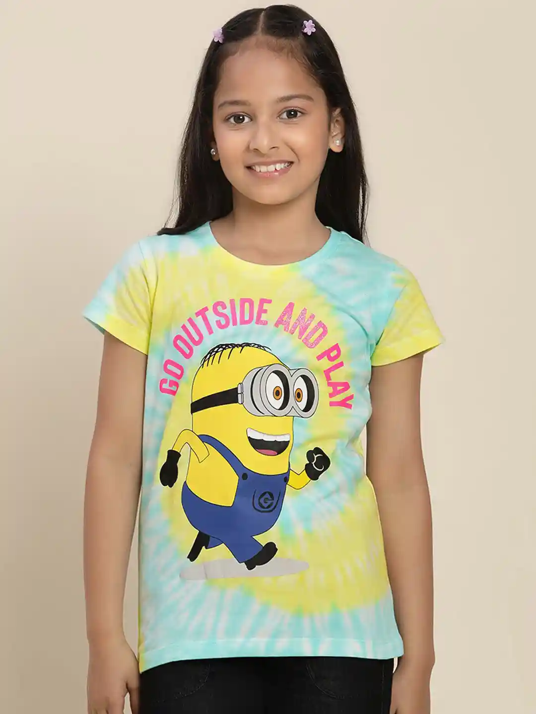 Buy Kids Ville Girls Minions Printed Round Neck Short Sleeves