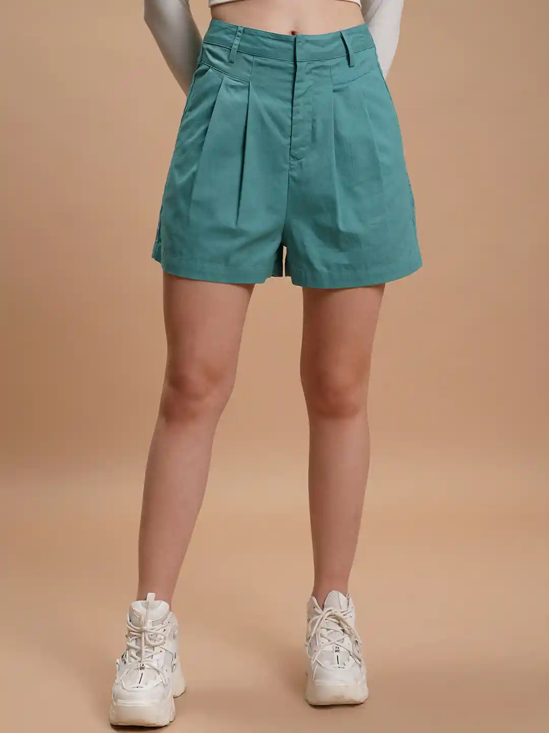 Buy Tokyo Talkies Women Sea Green Mid Rise Cotton Shorts Shorts