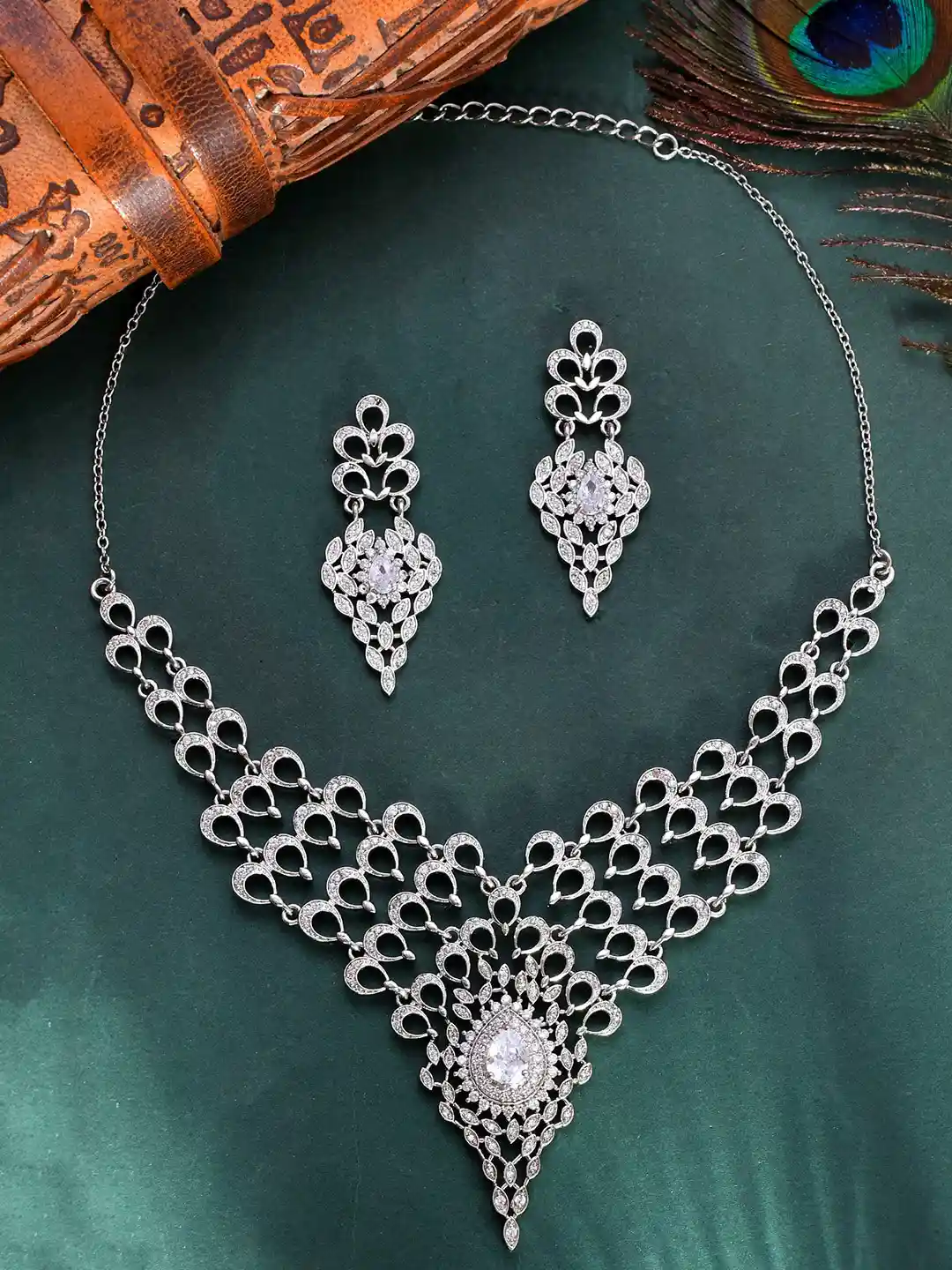 Voylla Rhodium-Plated CZ-Studded Jewellery Set