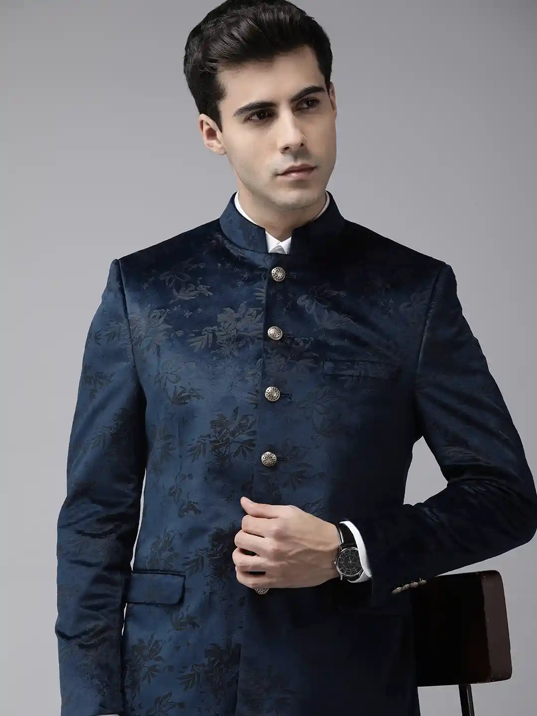 Buy Van Heusen Printed Slim Fit Bandhgala Velvet Party Blazer