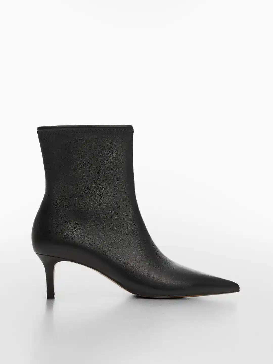 Buy MANGO Women Mid-Top Pointed-Toe Leather Kitten Heel Boots