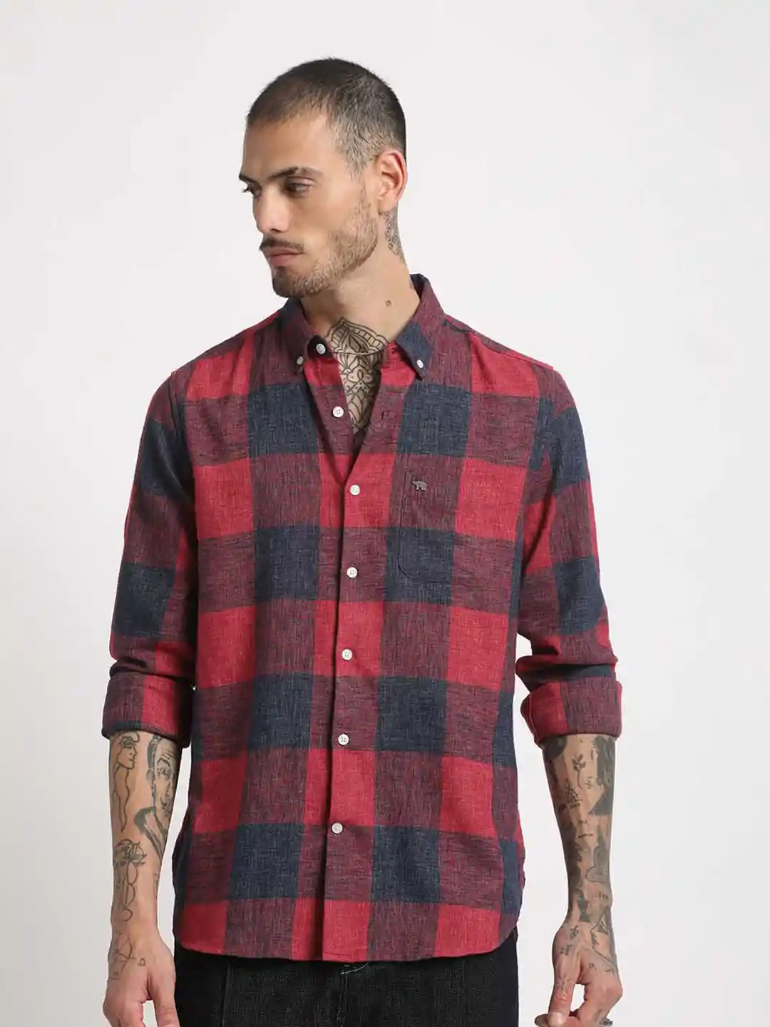 Buy THE BEAR HOUSE Slim Fit Checked Button-Down Collar Flannel