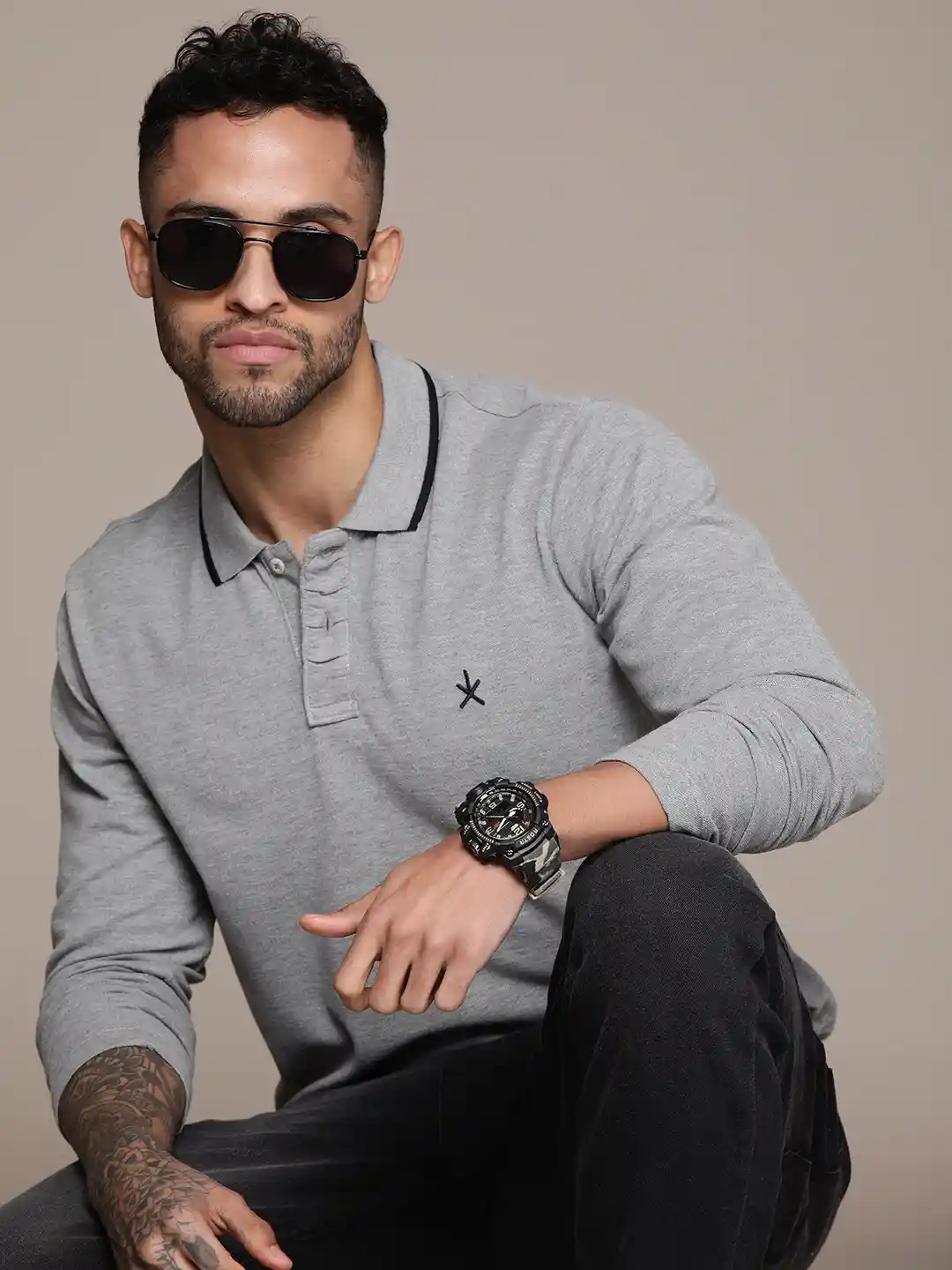 Jeans Men's Dressy T Shirt Shop Light Blue Chinese Collar