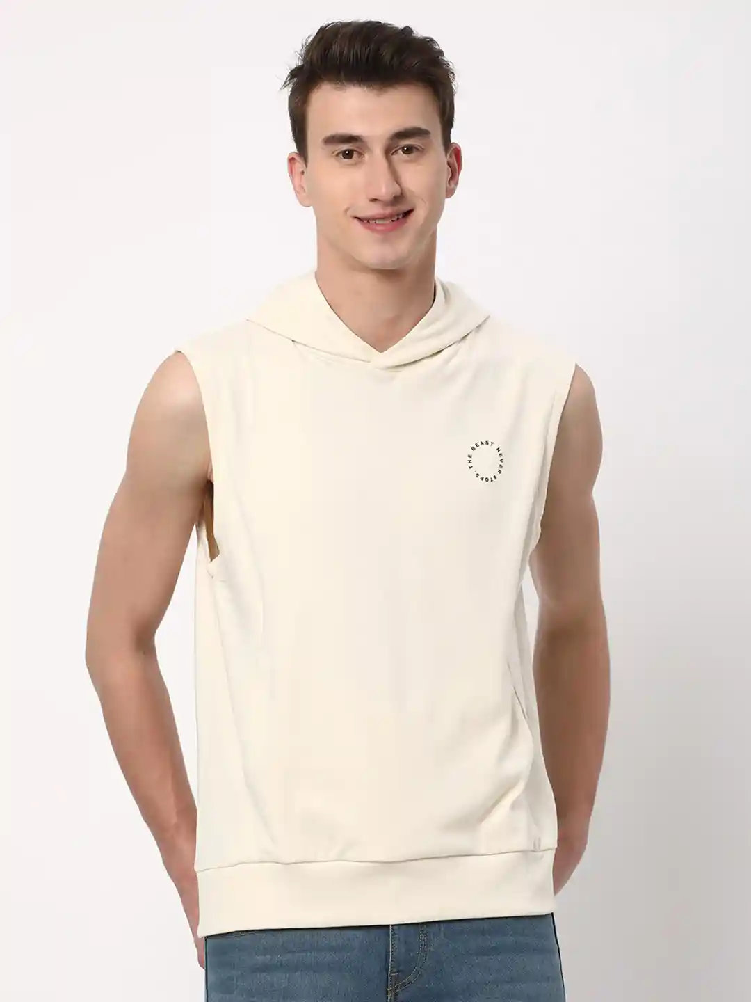 R&B Hooded Sleeveless Cotton Sweatshirt