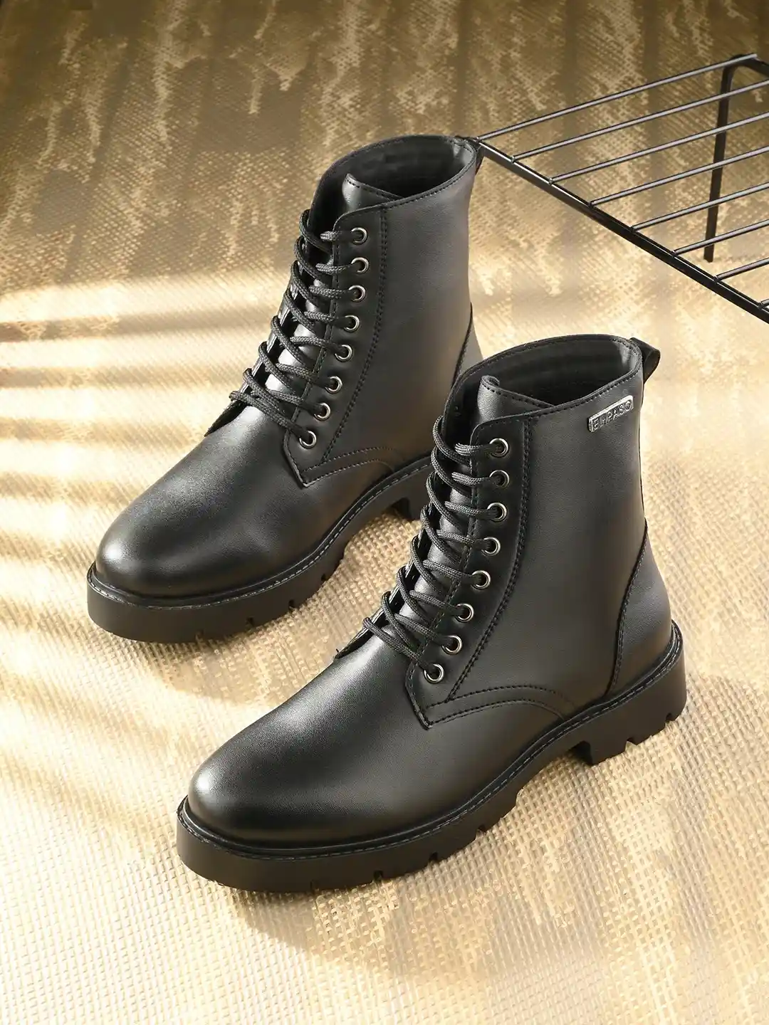 Combat Boots Black Leather Lace Up Boots Womens ICHIGO Women's