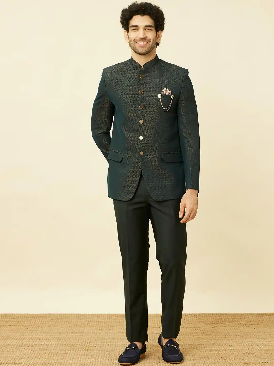 Buy Manyavar Self Design Mandarin Collar Brocade Three Piece