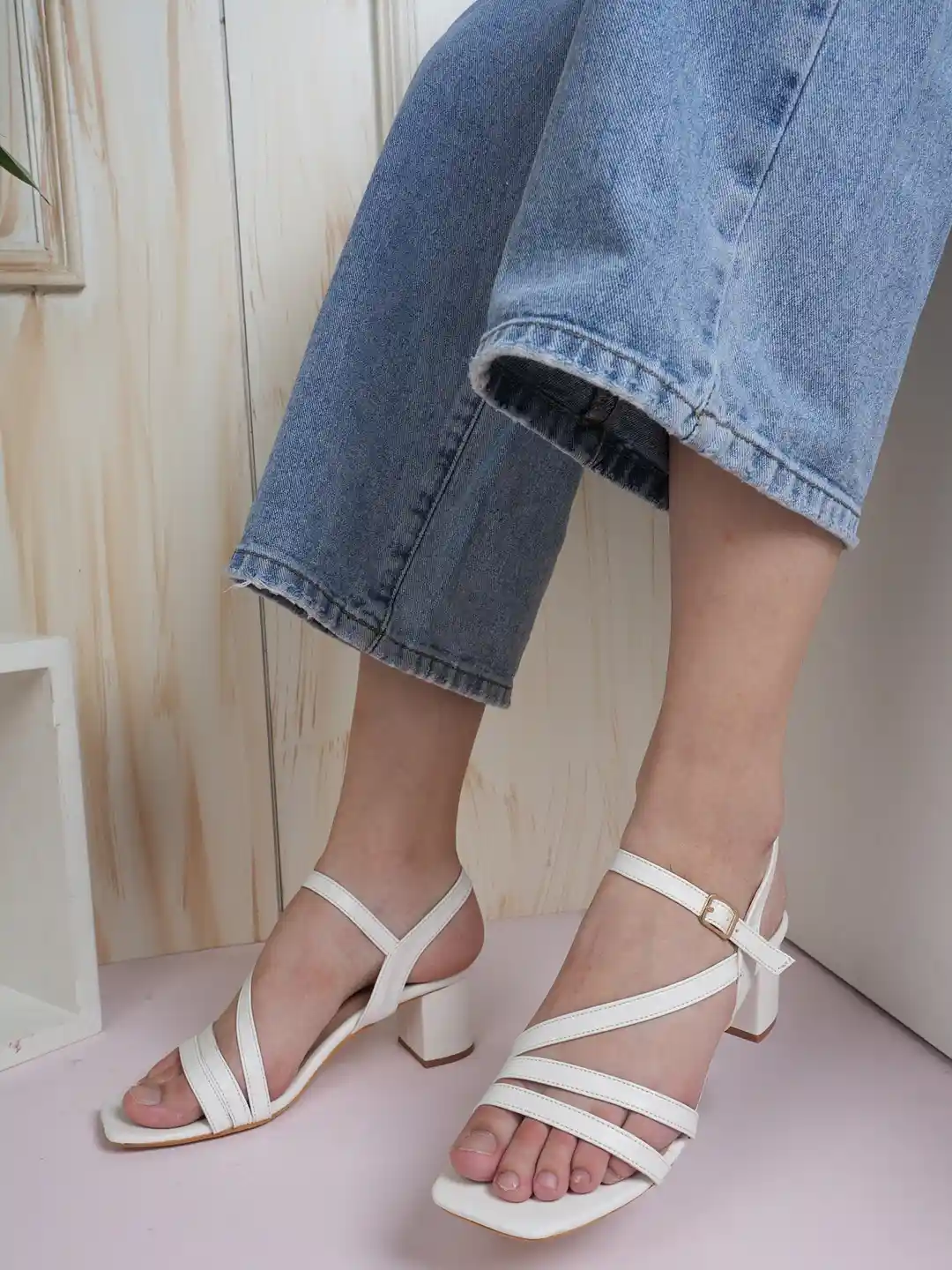Buy DressBerry White Strappy Open Toe Block Heels Heels for