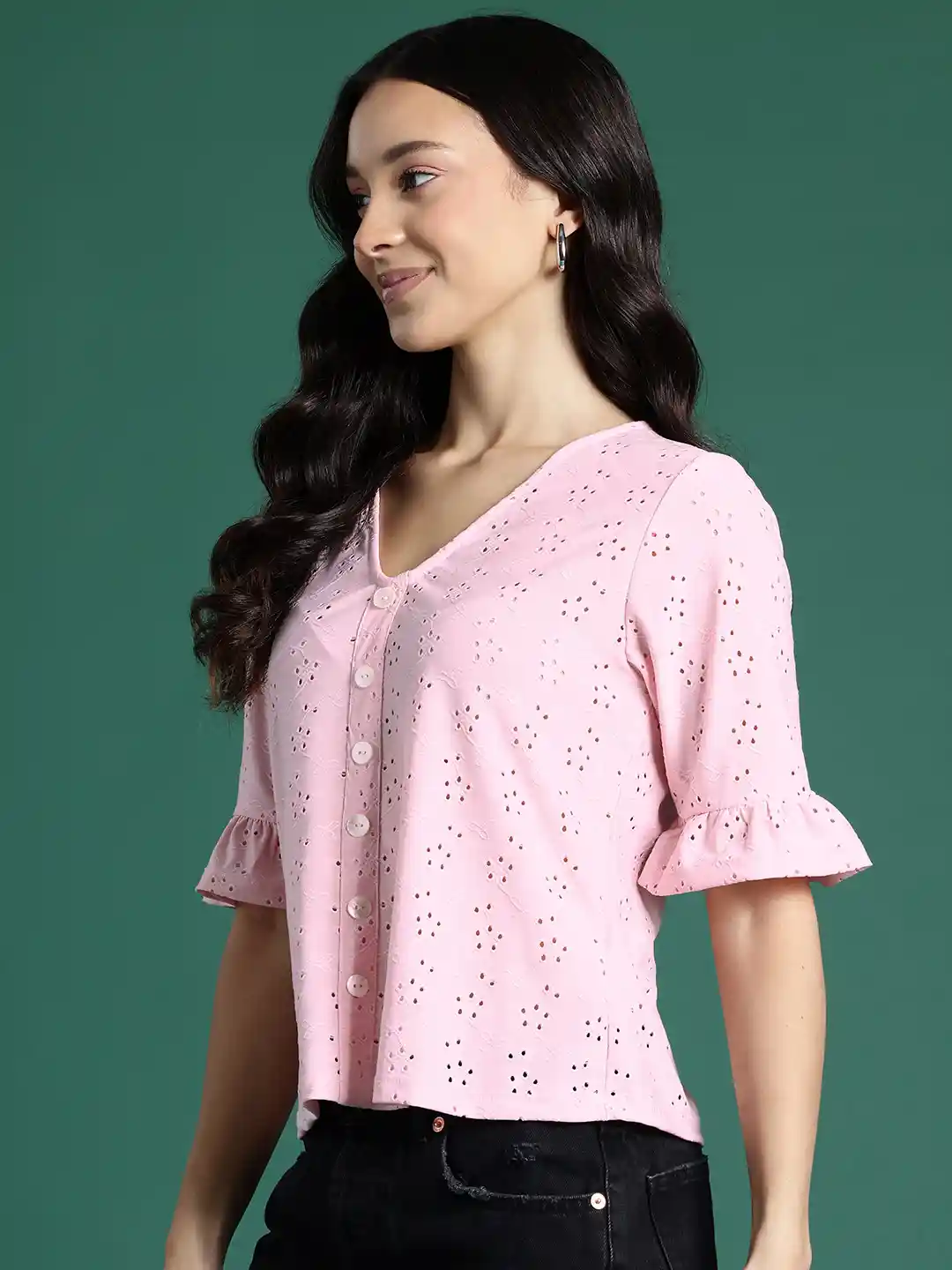 DressBerry Bell Sleeve Schiffli Top