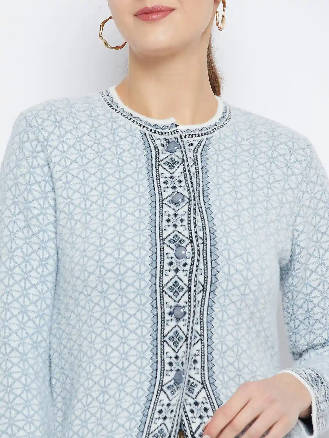 Buy Zigo Geometric Self Design Woolen Cardigan Sweater