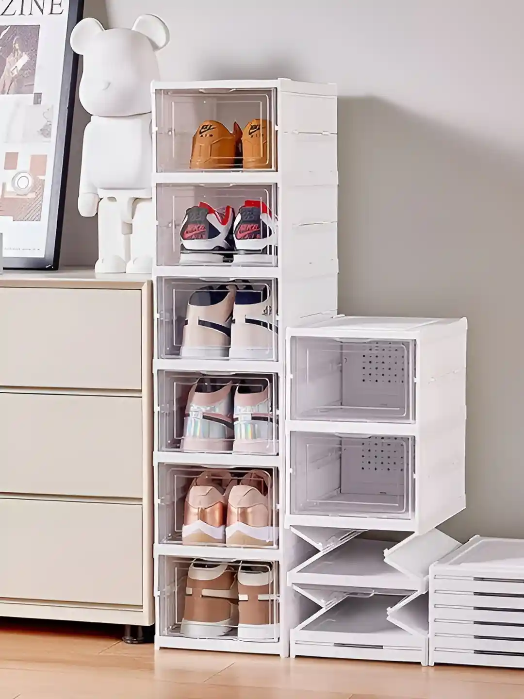 Buy HomeCloud White 3-Tier Collapsible Shoe Rack Racks and
