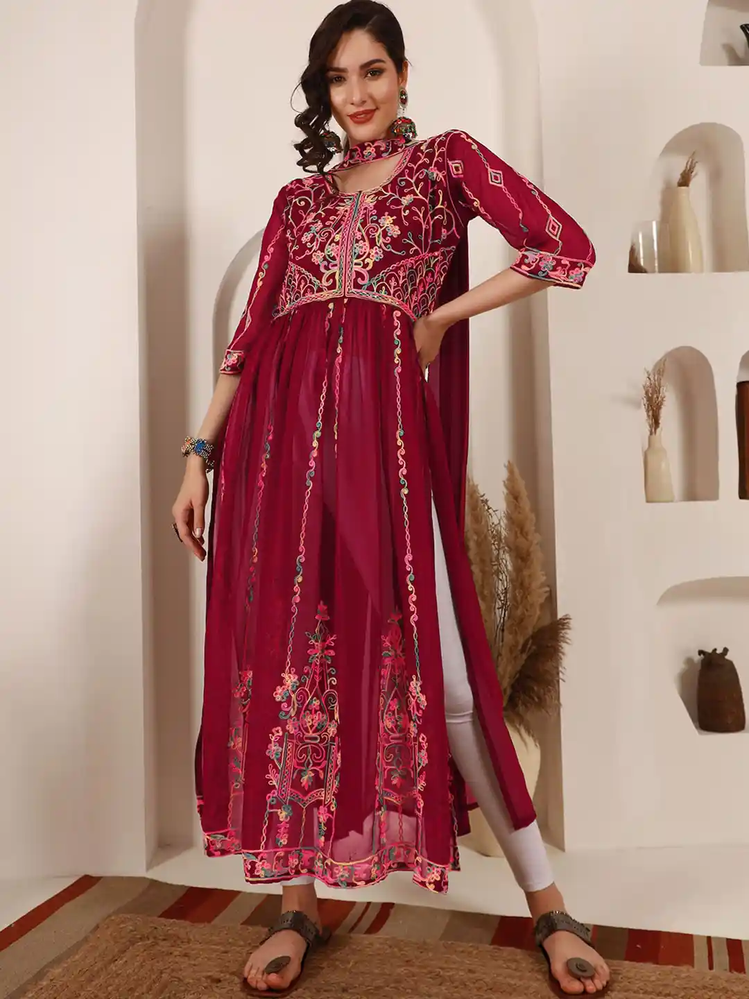 Buy Sangria Embroidered Naira Cut Kurta with Dupatta Kurtas for