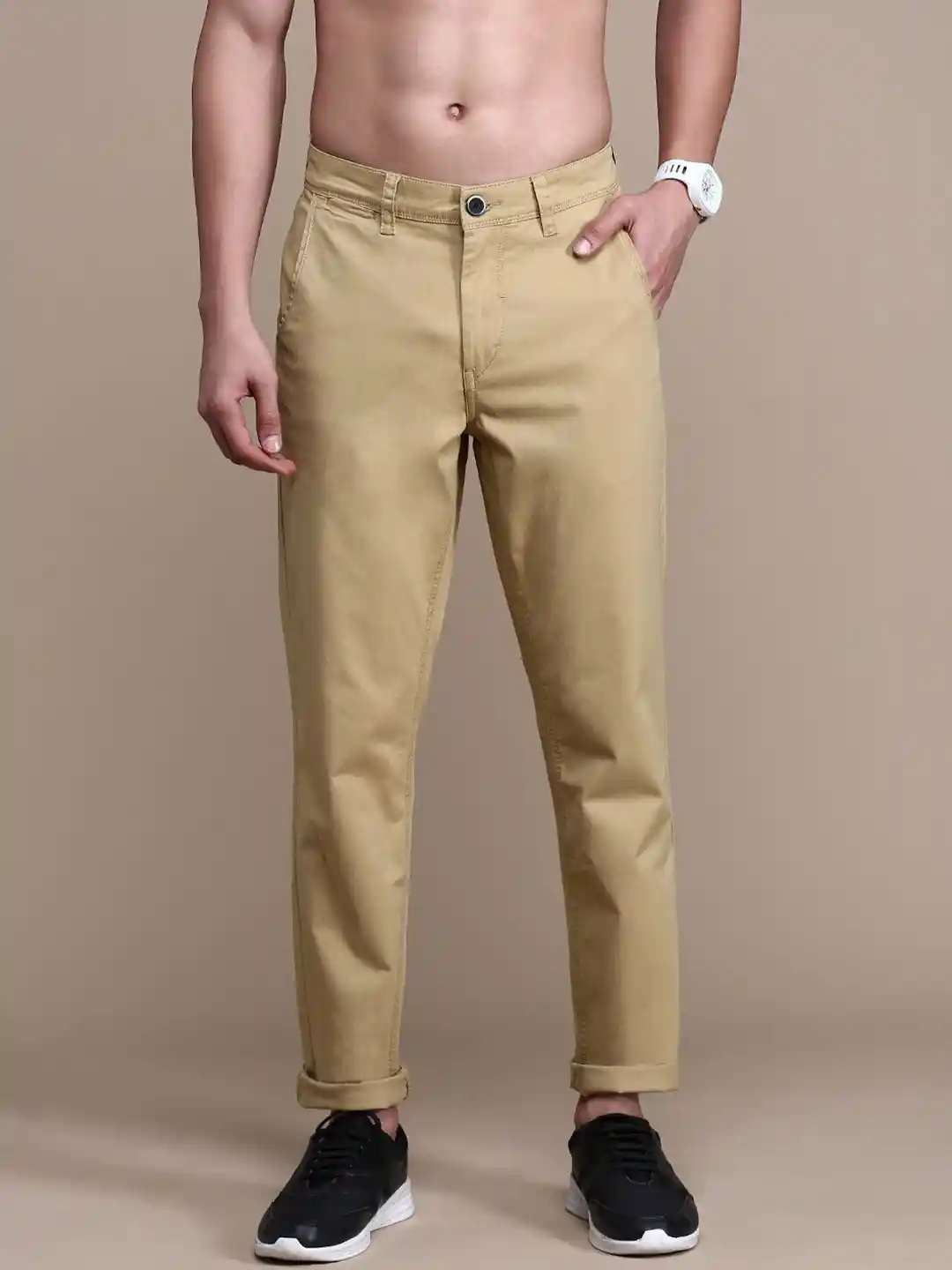 Buy Roadster Men Khaki Slim Fit Easy Wash Chinos Trousers