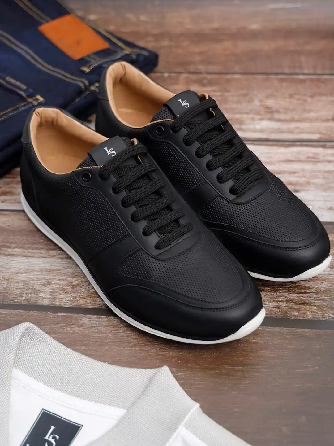 Buy LOUIS STITCH Men's Casual Diamond Embossed Black Sneakers