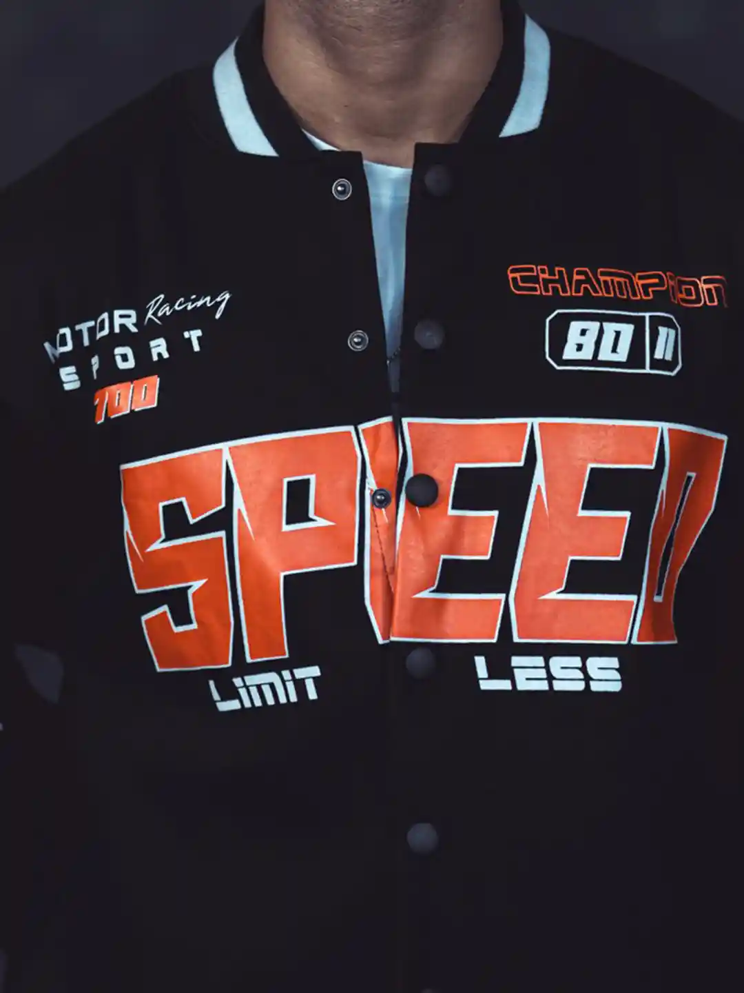 Buy Powerlook Typography Printed Stand Collar Oversized Varsity