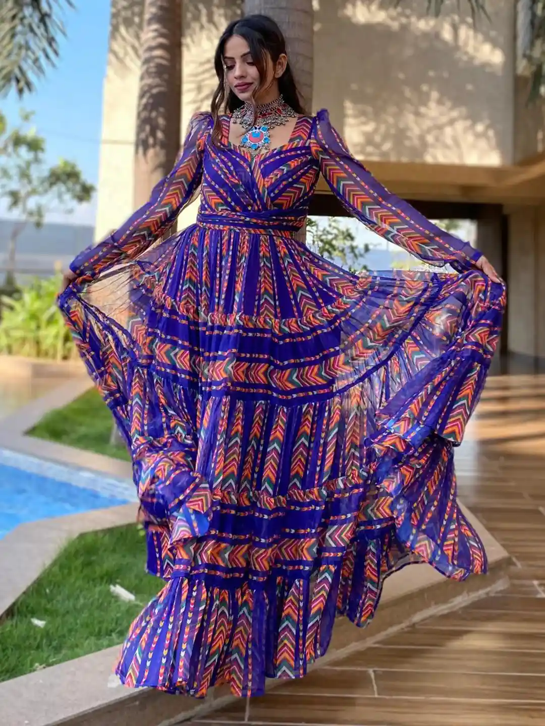 Buy White World Puff Sleeve Chiffon Fit Flare Maxi Dress