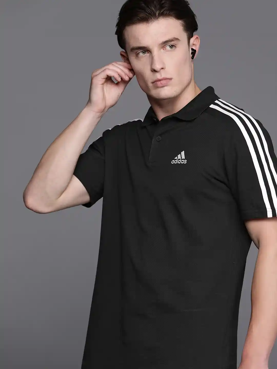 Buy ADIDAS Men 3-Striped Pure Cotton Polo T-shirt Tshirts for