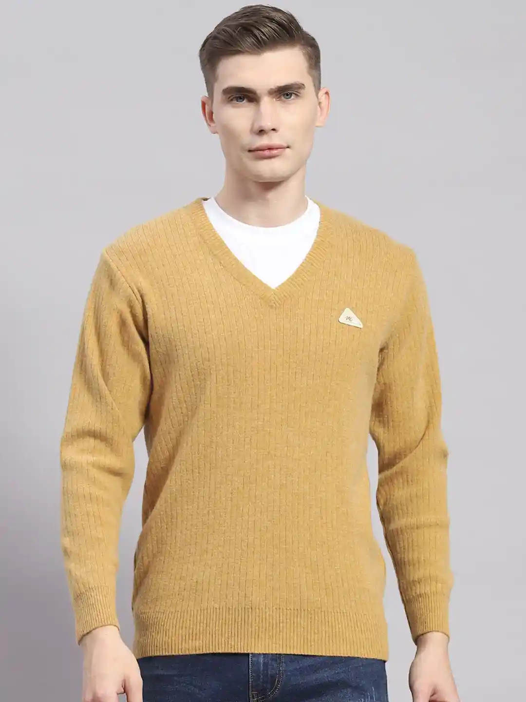 Buy Monte Carlo V-Neck Long Sleeves Woolen Pullover Sweater