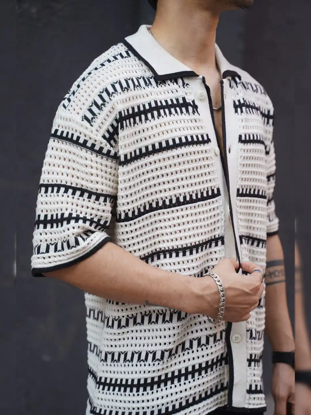 Buy Powerlook Semi Sheer Spread Collar Short Sleeves Cotton Casual