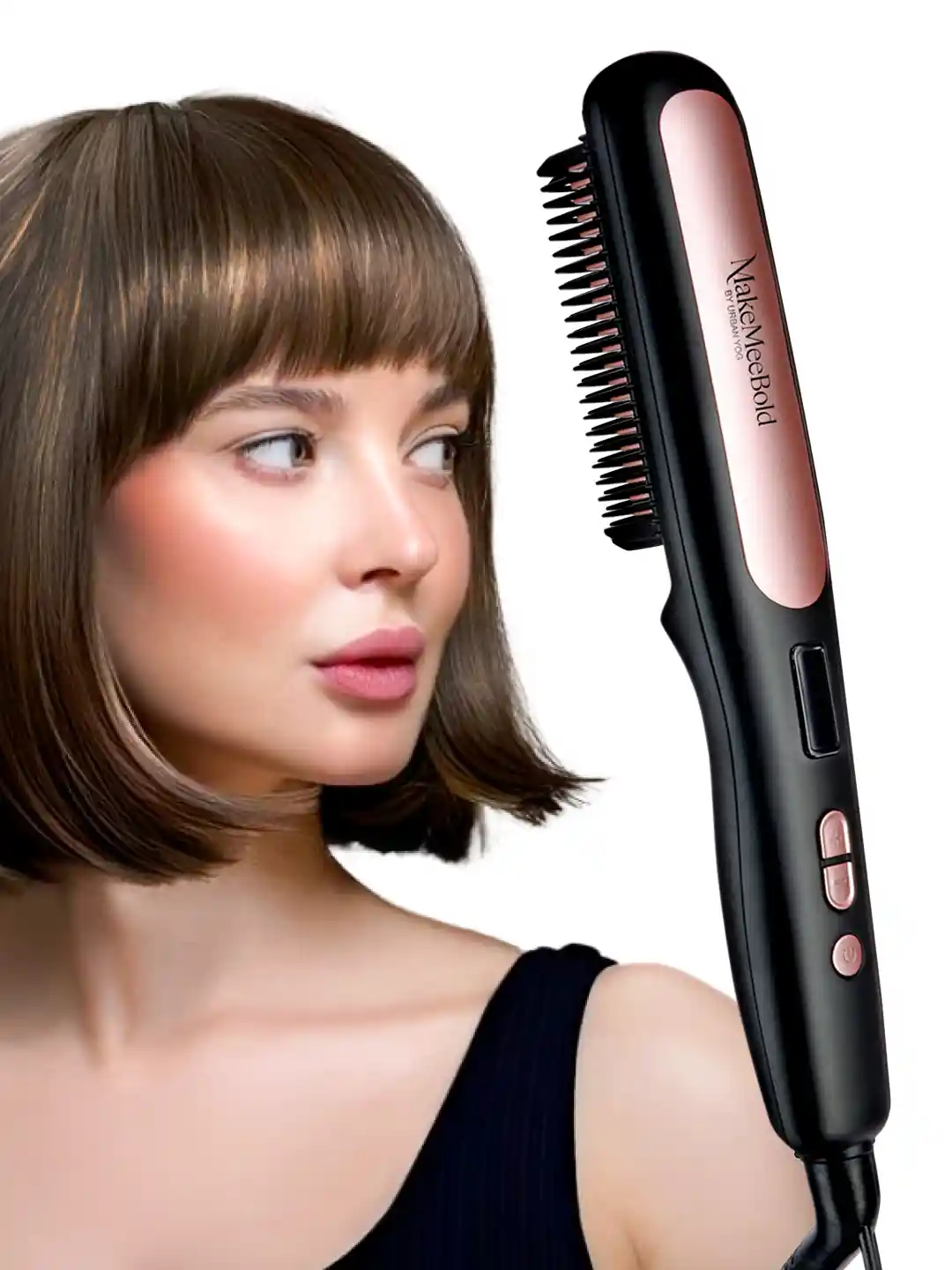 URBANYOG MakeMeeBold Hair Straightening Brush with Ceramic Coated Plates  Black