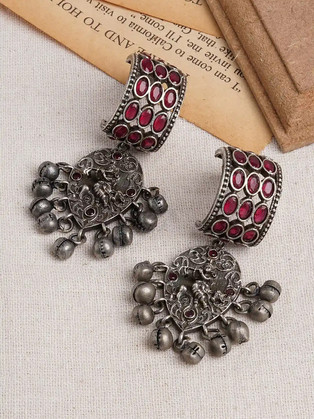 TEEJH Silver-Plated Classic Oxidised Drop Earrings