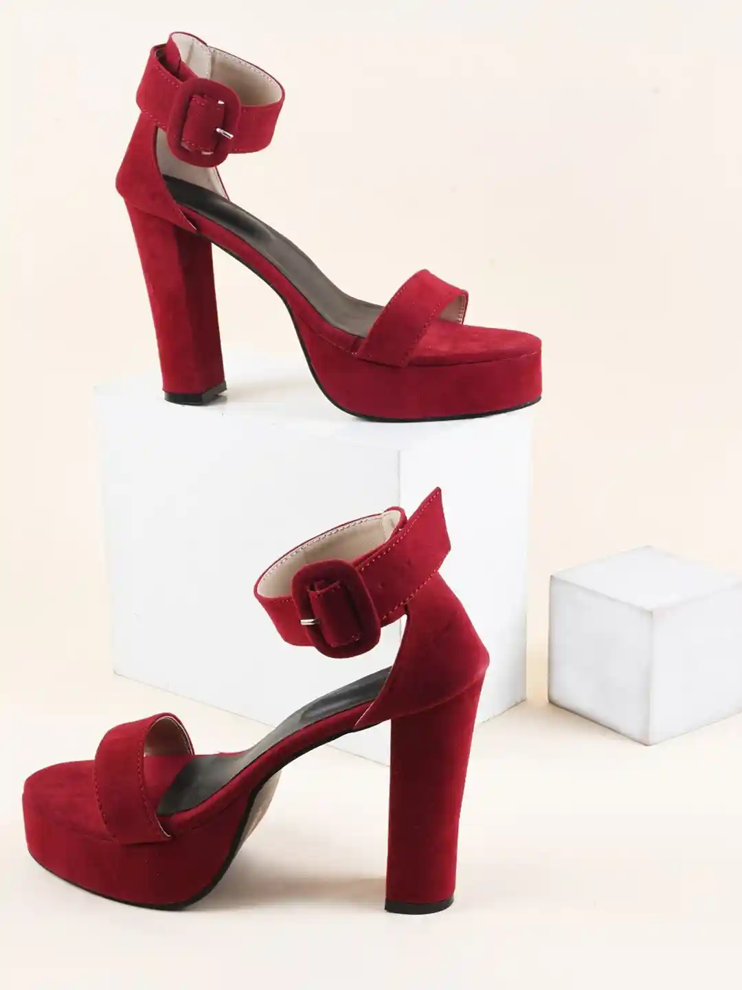 Try Me Open Toe Buckles Ankle Loop Platform Heels