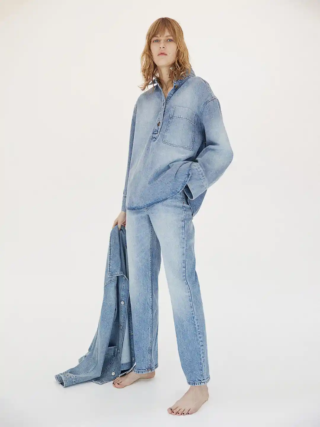 Buy H&M Pure Cotton Denim Popover Shirt Shirts for Women