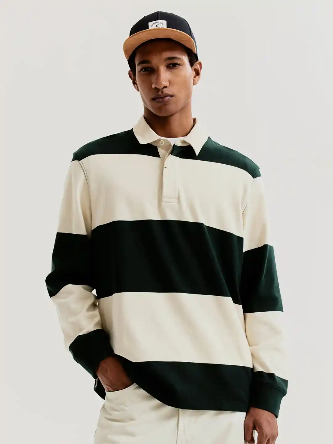 h&amp;m black and white striped polo shirt mens