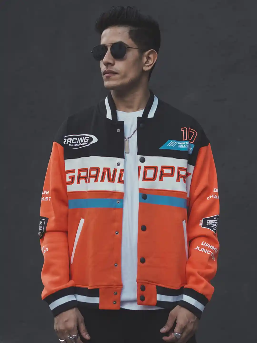 Myntra Oversized Varsity Jacket Men Powerlook Orange Typography