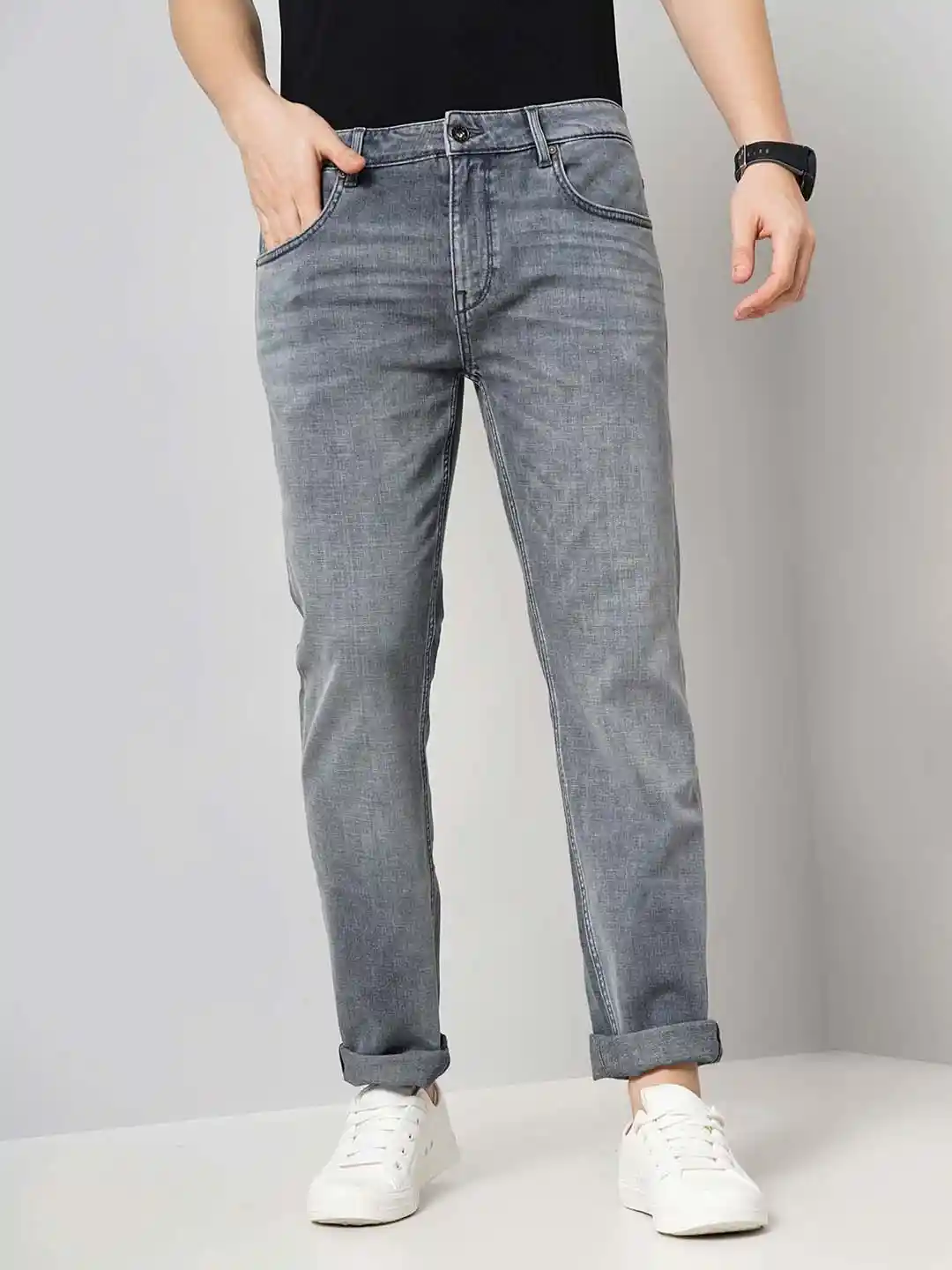 Buy Celio Men Grey Jean Straight Fit Heavy Fade Stretchable Jeans