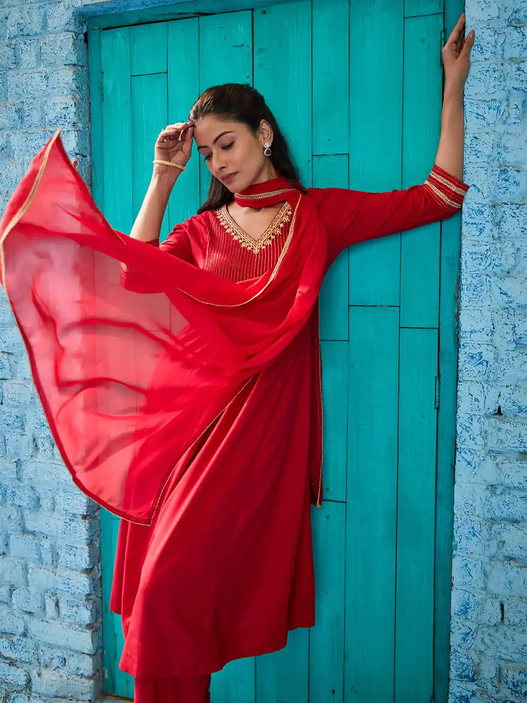 Buy Biba Yoke Design Layered A-Line Thread Work V-Neck Kurta With