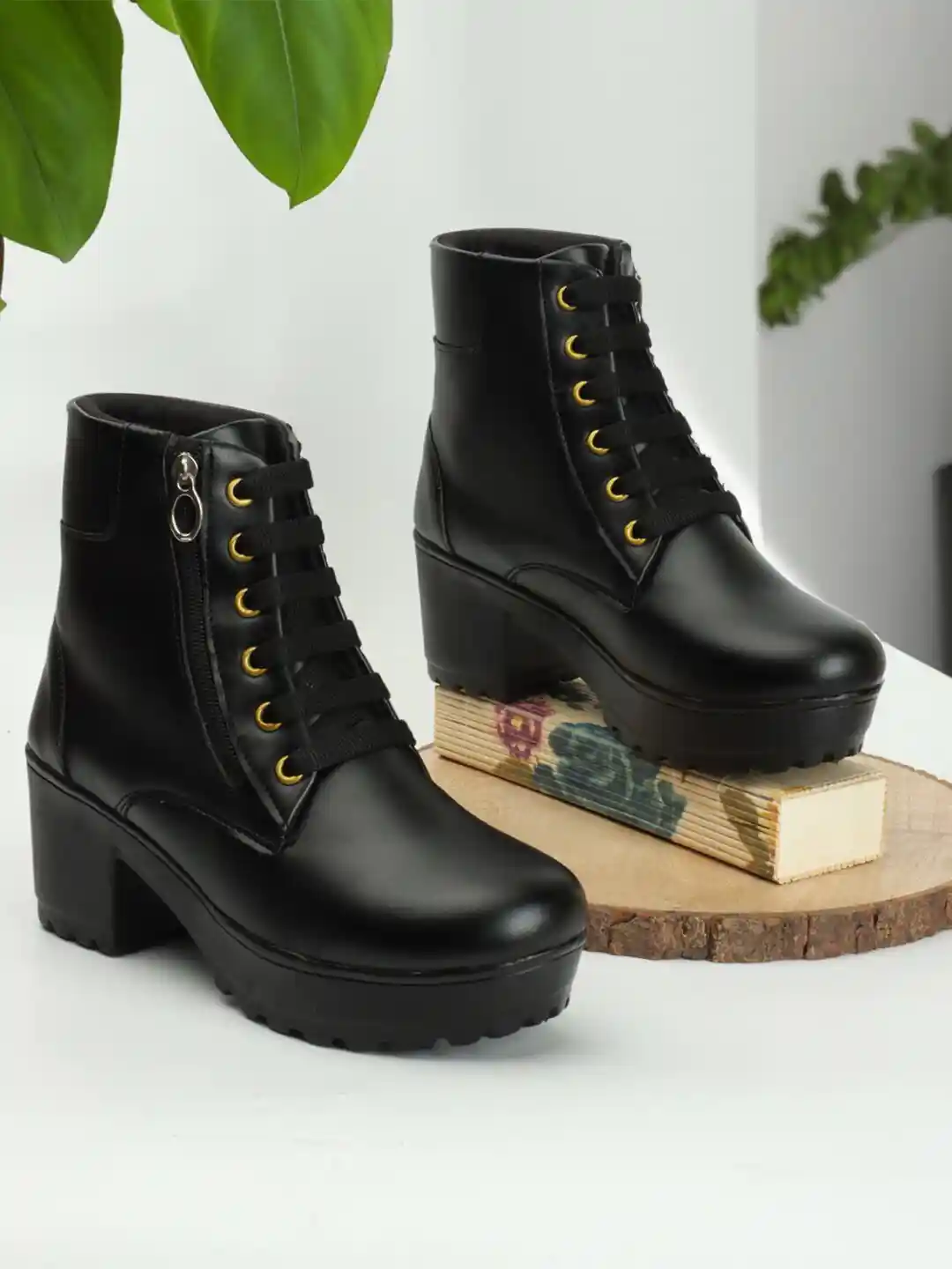 The Roadster Lifestyle Women High-Top Lace-Up Biker Boots - Main Image