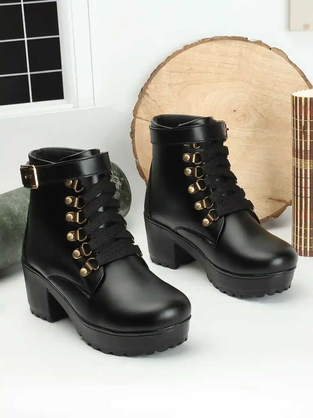 Buy The Roadster Lifestyle Women High-Top Lace-Up Biker Boots